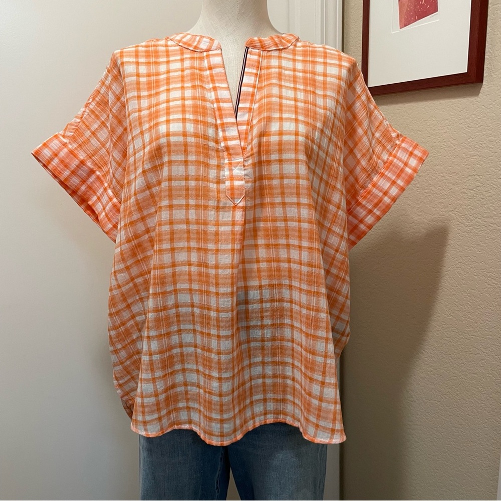 Tommy Hilfiger Orange Plaid Blouse